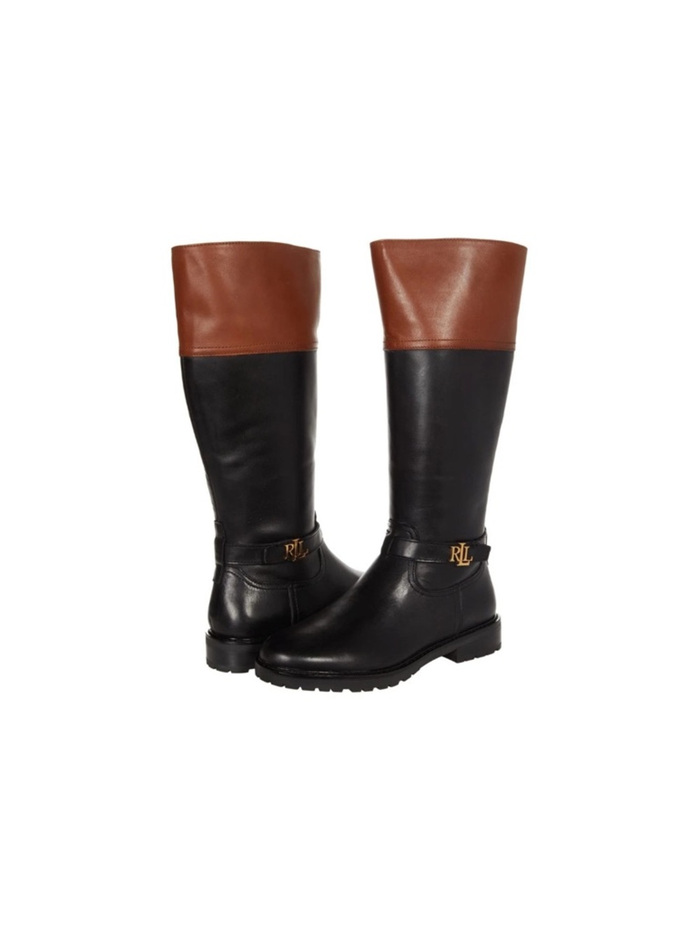 Lauren Ralph Lauren Two-Tone Black and Brown Over-the-Knee Riding Boots